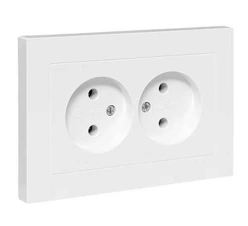 Розетка двойная Эпика 16А без заземления без защитных шторок с рамкой белый EKF UP1-SOW-200: фотография 1
