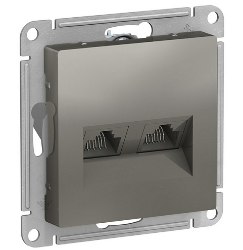 Механизм розетки компьютерной 2-м ATLAS DESIGN RJ45 + RJ45 кат.5e сталь SchE ATN000985: фотография 1
