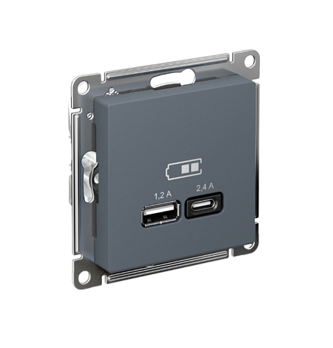 Розетка USB AtlasDesign тип A+C 5В/2.4А 2х5В/1.2А механизм грифель Systeme Electric ATN000739: фотография 1