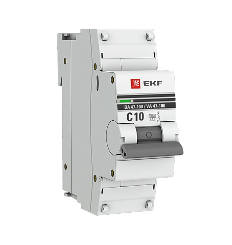 Выключатель автоматический модульный 1п C 10А 10кА ВА 47-100 PROxima EKF mcb47100-1-10C-pro: фотография 1
