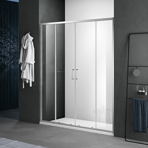 Душевое ограждение SANTREK AQUA Lea- DF-1500-C-Brushed 1500х1850 прямое стекло прозрачное 5мм, профиль Сатин : фотография 1