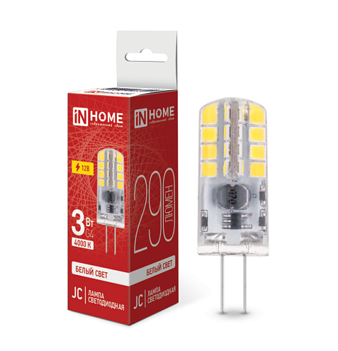 Лампа светодиодная LED-JC 3Вт капсульная G4 4000К 290Лм 12В IN HOME 4690612036021: фотография 1