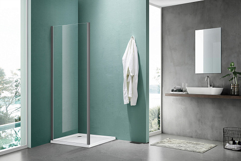 Боковая часть душевого ограждения SANTREK AQUA Lea- SP-800-C-Gun Mate 800х1850 стекло прозрачное 5мм, профиль Оружейная сталь: фотография 1