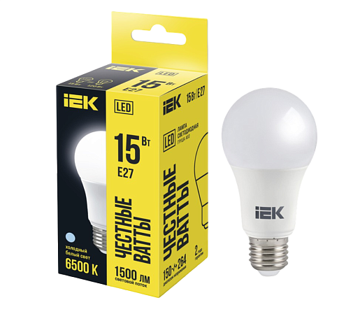 Лампа светодиодная A60 груша 15Вт 230В 6500К E27 IEK LLE-A60-15-230-65-E27: фотография 1