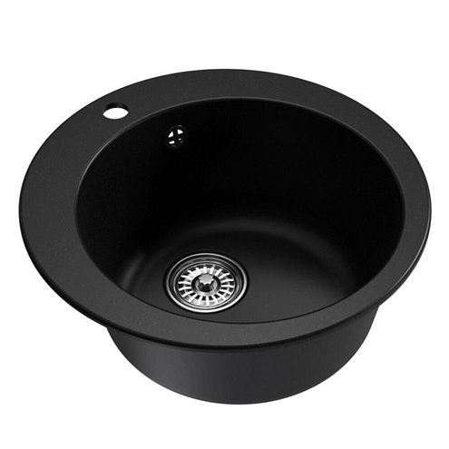 Мойкa ML-GM13 круглая, ультра-черная (344), 495 мм глубина чаши 200 мм: фотография 1
