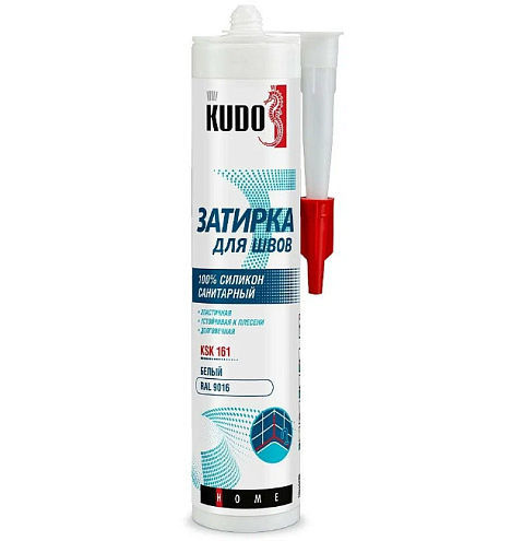 Герметик-затирка для швов KUDO HOME KSK-161 силиконовый санитарный, белый RAL9016, 280мл: фотография 1