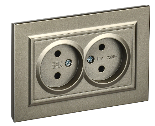 Розетка 2-местная BRITE РС12-2-БрШ без заземления без защитных шторок 10А в сборе шампань IEK BR-R20-10-K37-F: фотография 1