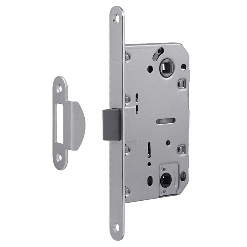 Замок М 13П-96 мм под фиксатор с пластиковым язычком, с ответной планкой, хром: фотография 1