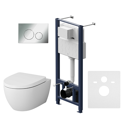 Унитаз подвесной с инсталляцией AM.PM Awe IS49051.111738 сиденьем микролифт, пневматической клавишей хром: фотография 1