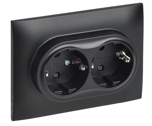 Розетка двойная SKANDY SK-R07Bl с заземлением с защитными шторками 16А в сборе черный IEK SK-R24-16-K02-F: фотография 1