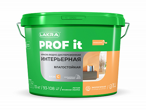 Краска акриловая интерьерная влагостойкая Лакра PROF IT База С 13 кг: фотография 1