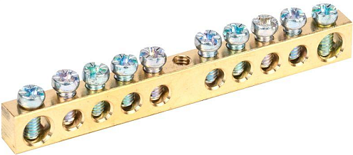 Шина PEN &quot;земля-ноль&quot; 6х9мм 10/1 (10 групп/крепеж по центру) IEK YNN10-10-100: фотография 1