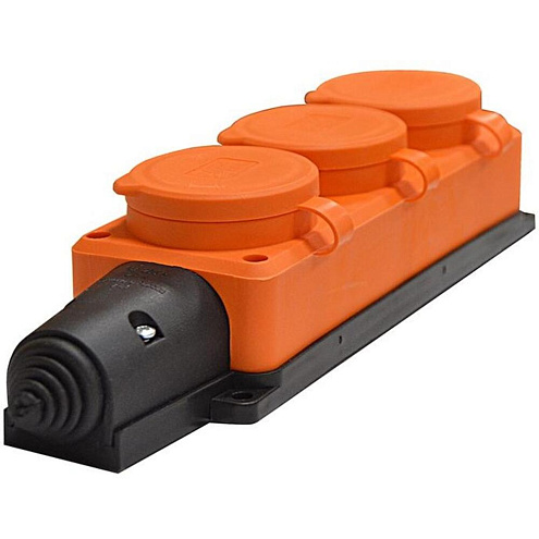 Колодка 3-местная 1ф "КОМПАКТ" с заглушками каучук оранжевый UNIVersal 3034: фотография 1
