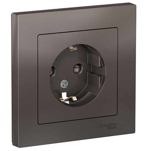 Розетка ATLAS DESIGN с заземл. защ. шторки 16А в сборе мокко SchE ATN000644: фотография 1