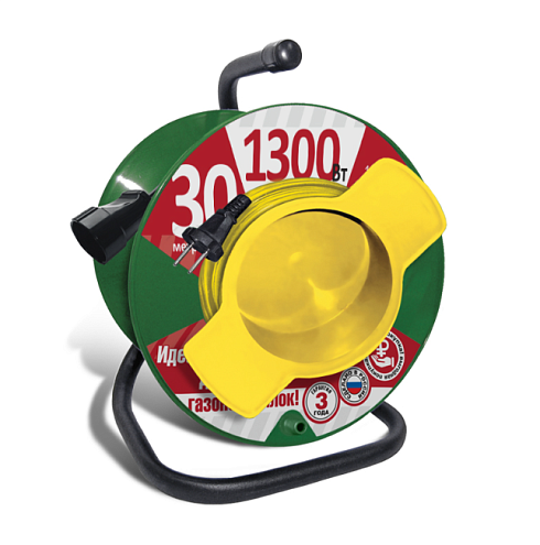 Удлинитель на катушке 1х30м без заземления 6А IP20 1.3кВт с выносной розеткой Союз 481S-2103: фотография 1