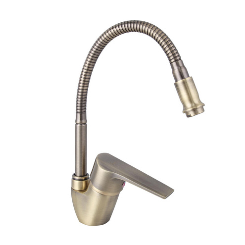 Смеситель для кухни 40к F4330-4 FRAP гибкий излив, гайка, боковая, бронза: фотография 1