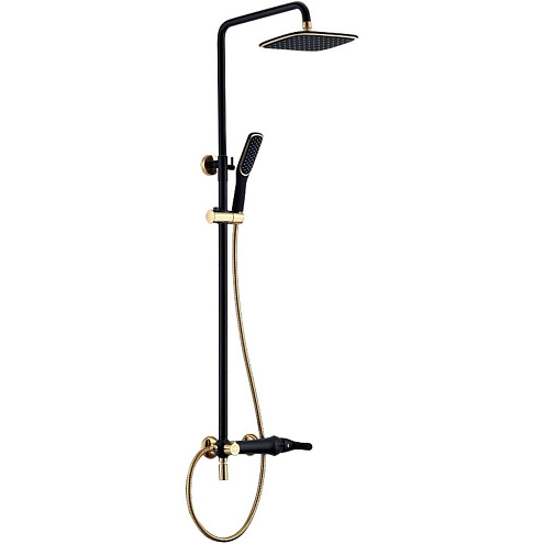 Смеситель Lemark &quot;Свон&quot; LM5462BG для ванны с верхней душевой лейкой &quot;Тропический дождь&quot; с поворотным изливом черный/золото: фотография 1