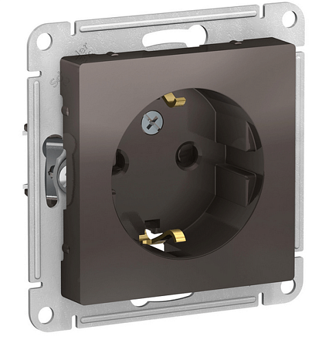 Механизм розетки 1-м СП ATLAS DESIGN с заземл. защ. шторки 16А мокко SchE ATN000645: фотография 1