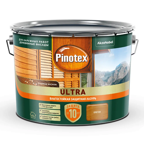 Влагостойкая лазурь с воском для дерева Pinotex Ultra орегон 9л: фотография 1