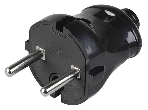 Вилка разборная прямая ВПп20-02-Ст без заземляющего контакта 6А черная IEK EVP20-06-01-K02: фотография 1