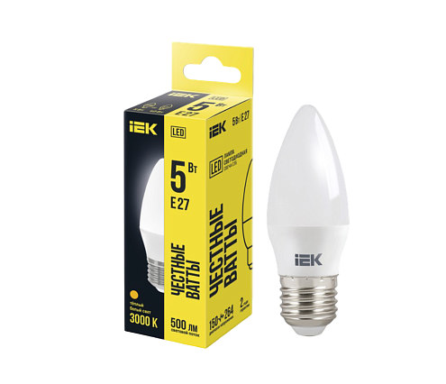 Лампа светодиодная C35 свеча 5Вт 230В 3000К E27 IEK LLE-C35-5-230-30-E27: фотография 1