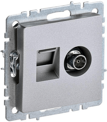 Розетка компьютерная + телевизионная 2-м Brite РТВ/РК12-БрА RJ45 кат.5E + TV алюм. IEK BR-AK20-1-K47: фотография 1