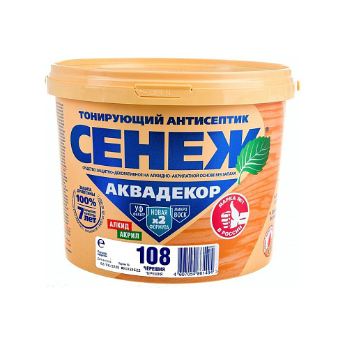 Сенеж Аквадекор Х2 108 черешня 9кг, алкидно-акрилатный антисептик с УФ защитой: фотография 1