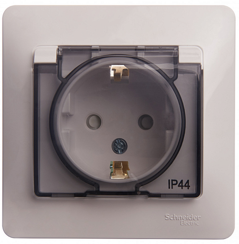 Розетка 1-местная Glossa 16А IP44 с заземлением защитные шторки с крышкой в сборе белый Systeme Electric GSL000148: фотография 1