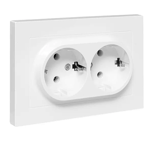 Розетка 2-местная Эпика 16А с заземлением без защитных шторок с рамкой механизм белый EKF UP1-SOW-210: фотография 1