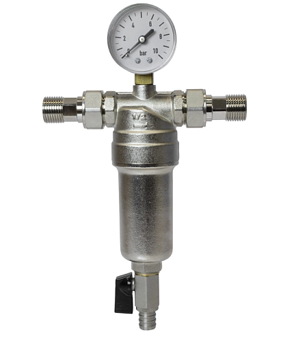 Фильтр самоочищающийся 1/2'' нар/нар с манометром VRT: фотография 1