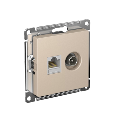 Розетка компьютерная + телевизионная двойная AtlasDesign RJ45 кат.5E песочнный Systeme Electric ATN001289: фотография 1