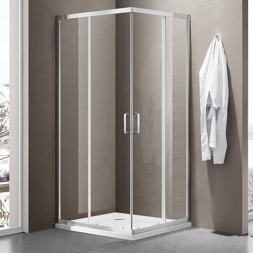 Душевое ограждение SANTREK AQUA Iris-CR-1000х800-C-Chrome 1000х800х1850 Г-образное, стекло прозрачное 6мм, профиль Хром: фотография 1