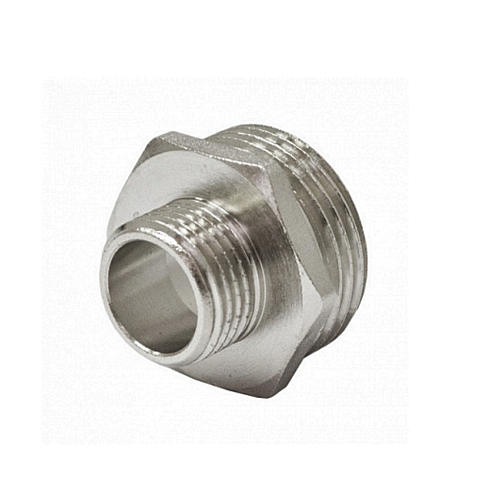 Ниппель латунный переходной 1/2"х3/8" никелированный STI: фотография 1