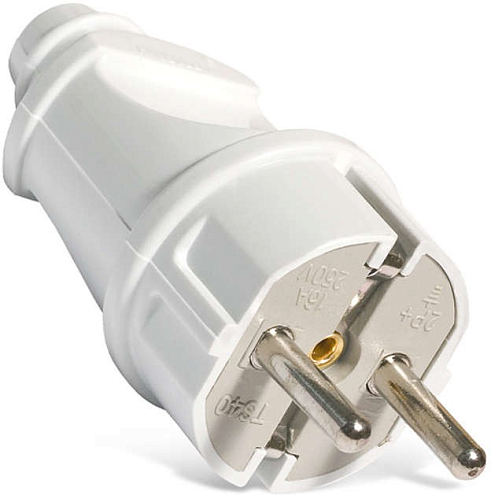 Вилка электрич. с заземл. прям. бел. 16А 250В (еврослот) UNIVersal А101: фотография 1