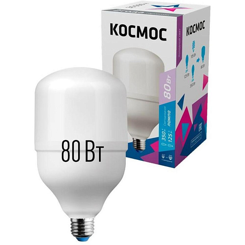 Лампа светодиодная высокомощная HWLED 80Вт 220В E27 6500К КОСМОС LksmHWLED80WE2765: фотография 1
