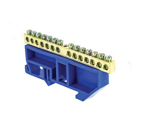 Шина нулевая N 8х12 14 отверстий латунь синий изолятор на DIN-рейку PROxima EKF sn0-125-14-d: фотография 1