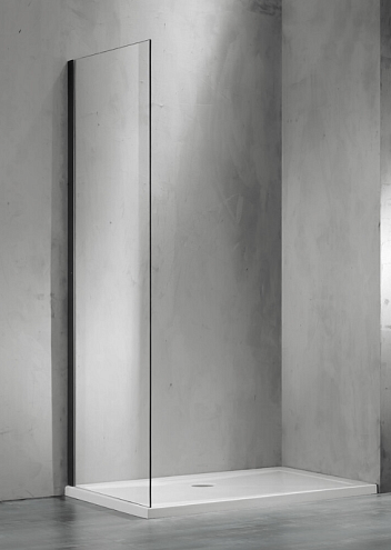 Боковая часть душевого ограждения SANTREK AQUA Evo- SP-900-C-Matt Black 900х1950 стекло прозрачное 8мм, профиль Чёрный: фотография 1