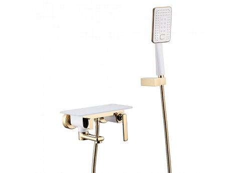 Смеситель Lemark &quot;Миста&quot; LM6414WG для ванны с поворотным изливом белый/золото: фотография 1