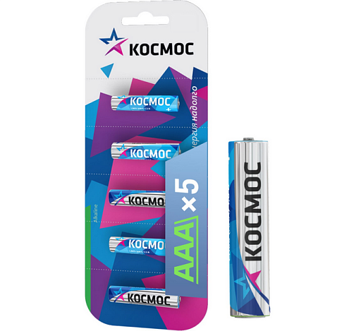 Элемент питания алкалиновый AAA/LR03 BP-5 (блист.5шт) КОСМОС KOCLR035BL: фотография 1