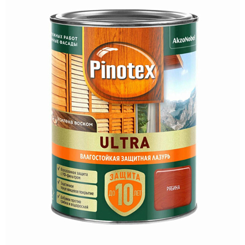 Влагостойкая лазурь с воском для дерева Pinotex Ultra Рябина 0,9л: фотография 1