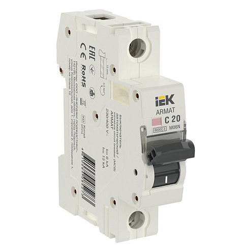 Выключатель автоматический модульный 1п C 20А M06N ARMAT IEK AR-M06N-1-C020: фотография 1