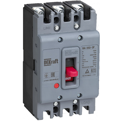Выключатель автоматический 3п 100А 25кА ВА-302 DEKraft 22749DEK: фотография 1