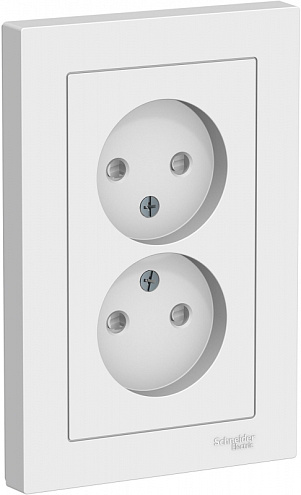 Розетка 2-м ATLAS DESIGN без заземл. защ. шторки 16А в сборе бел. SchE ATN000122: фотография 1