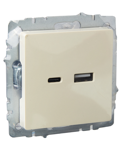 Розетка BRITE РЮ11-1-БрКр USB A+C 18Вт механизм бежевый IEK BR-U22-018-K10: фотография 1