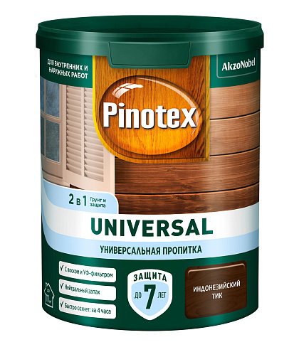 Пропитка Omnitex by Pinotex Universal 2в1, с воском и УФ-фильтром, для наружных и внутренних работ, Индонезийский тик 0,9л: фотография 1