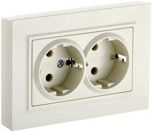 Розетка 2-м СП BRITE РС12-3-БрКр 16А в сборе с заземл. без защ. шторок беж. IEK BR-R21-16-K10-F: фотография 1