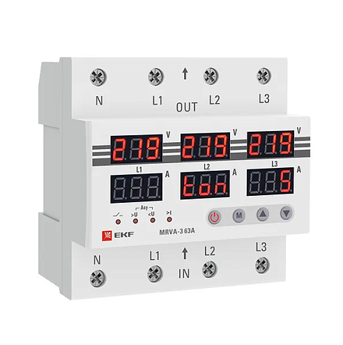 Реле напряжения и тока трехфазное с дисплеем MRVA-3 63A EKF MRVA-3-63A: фотография 1