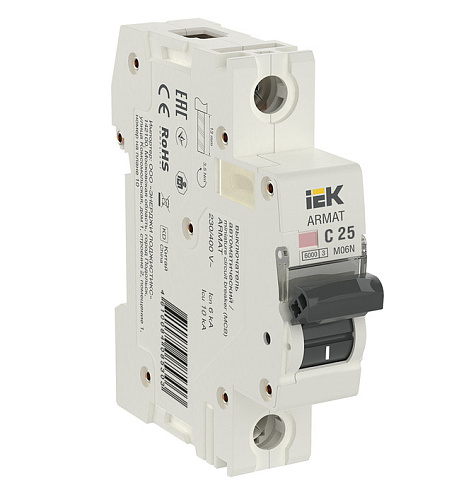 Выключатель автоматический модульный 1п C 25А M06N ARMAT IEK AR-M06N-1-C025: фотография 1