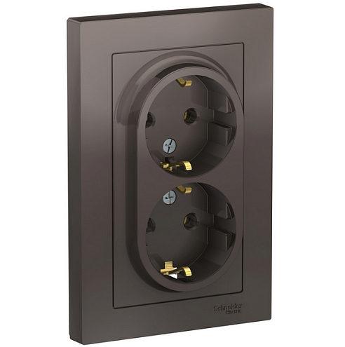 Розетка 2-м ATLAS DESIGN с заземл. 16А в сборе мокко SchE ATN000624: фотография 1