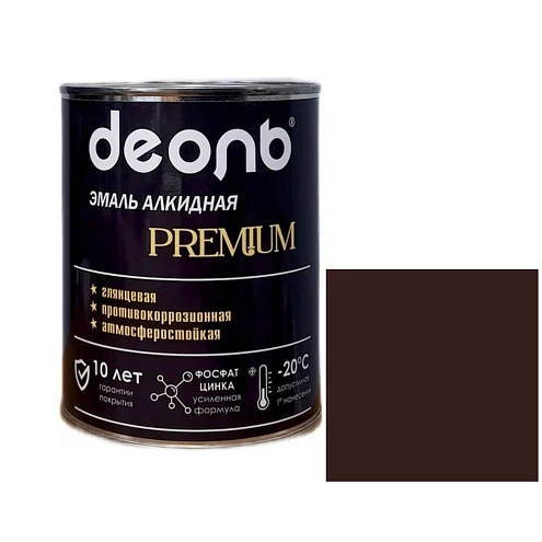 Антикоррозионная глянцевая эмаль PREMIUM ДЕОЛЬ Коричневая RAL 8017 0,75л: фотография 1